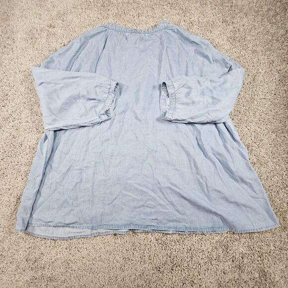 J Jill Denim Womens XL Chambray Shirt Popover Button Relaxed Peasant Blouse - Picture 8 of 13